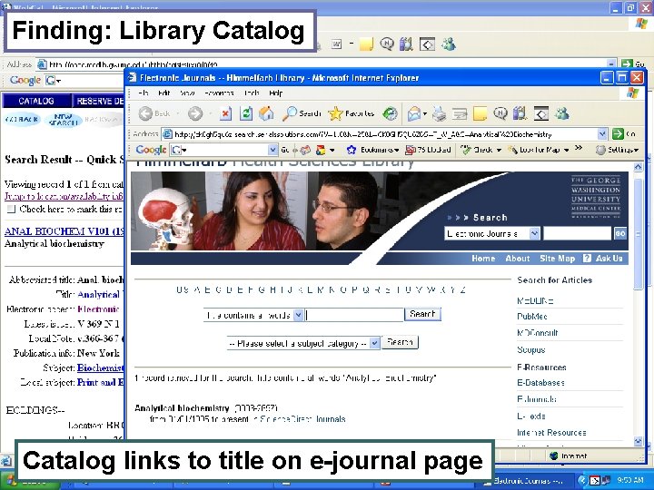 Finding: Library Catalog links to title on e-journal page 