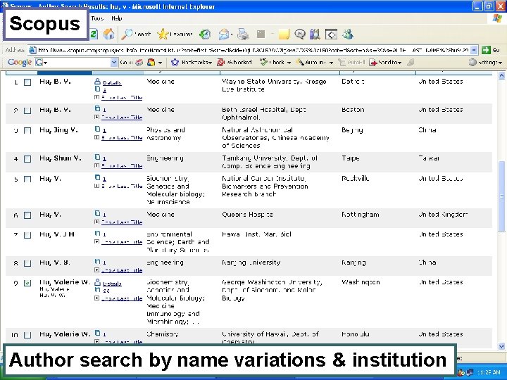 Scopus Author search by name variations & institution 