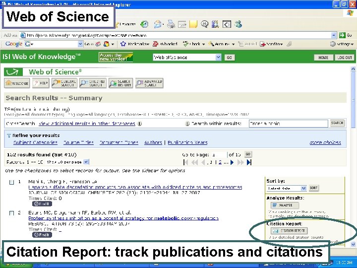 Web of Science Citation Report: track publications and citations 