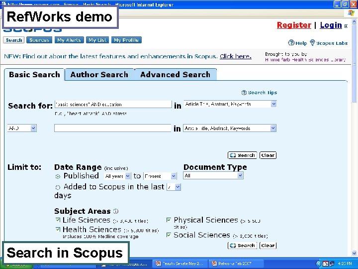 Ref. Works demo Search in Scopus 