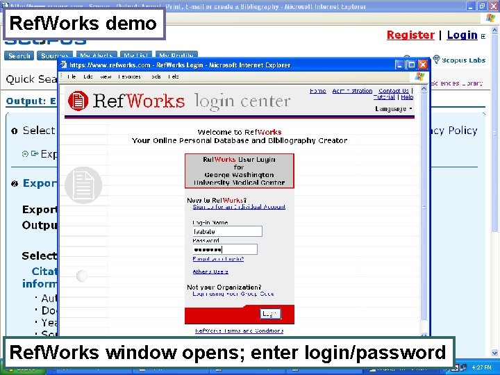 Ref. Works demo Ref. Works window opens; enter login/password 