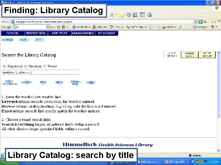 Finding: Library Catalog: search by title 