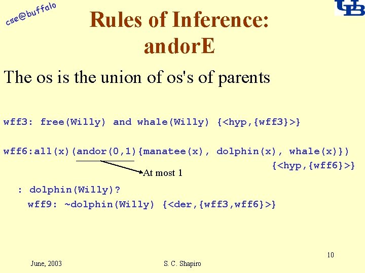 alo f buf @ cse Rules of Inference: andor. E The os is the