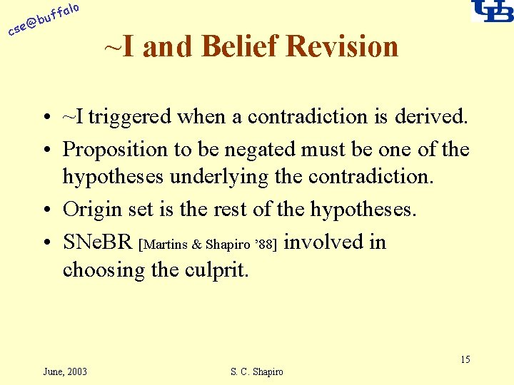 alo @ cse f buf ~I and Belief Revision • ~I triggered when a