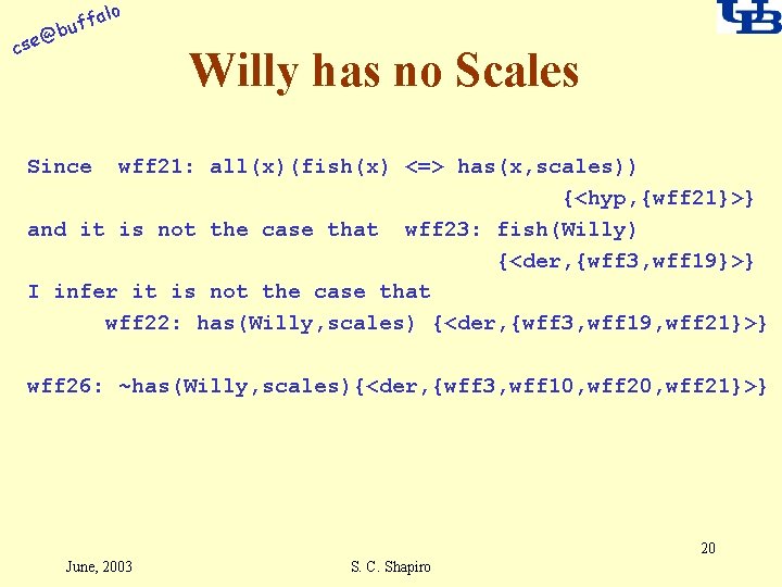 alo f buf @ cse Willy has no Scales Since wff 21: all(x)(fish(x) <=>