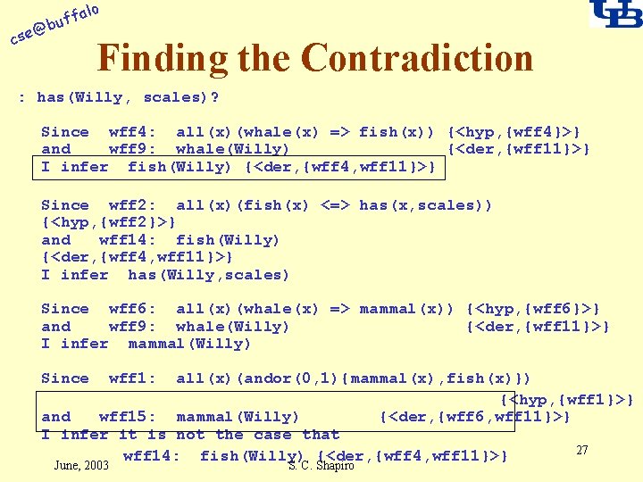 alo f buf @ cse Finding the Contradiction : has(Willy, scales)? Since wff 4: