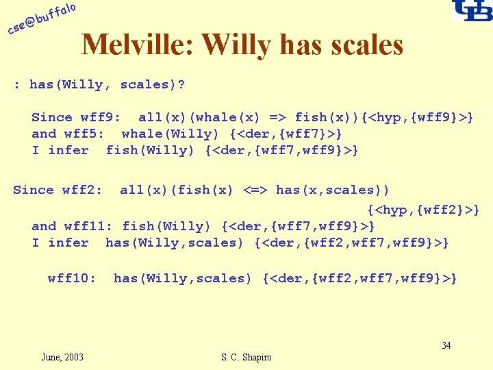 alo f buf @ cse Melville: Willy has scales : has(Willy, scales)? Since wff
