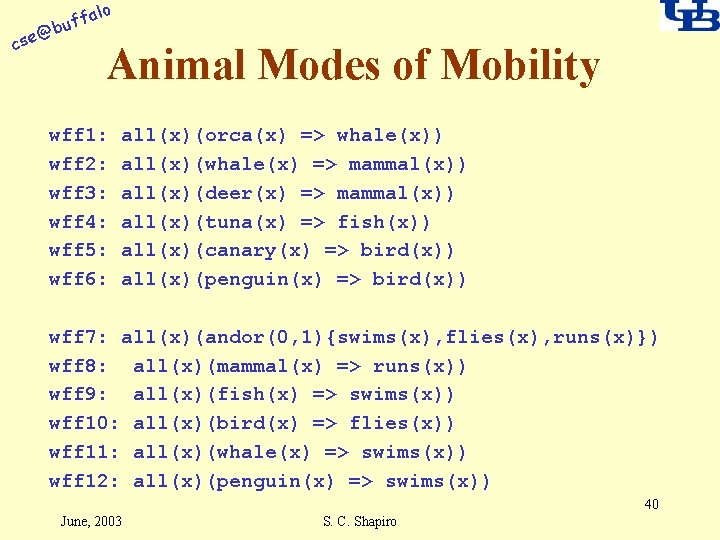 alo f buf @ cse Animal Modes of Mobility wff 1: wff 2: wff