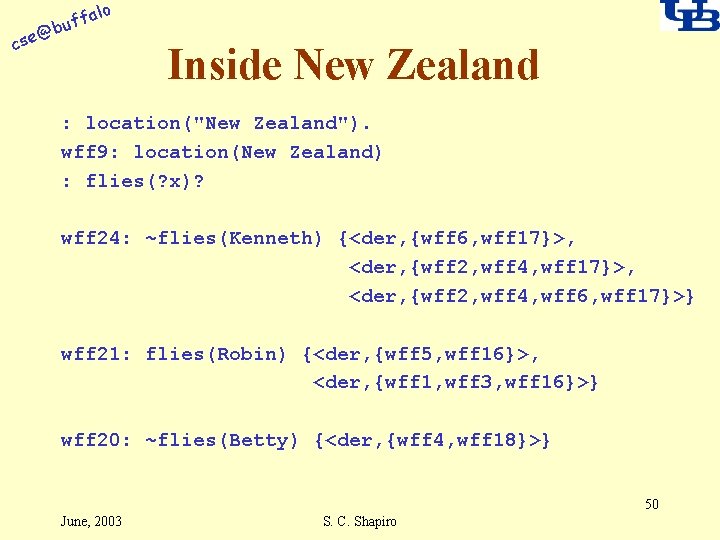 alo @ cse f buf Inside New Zealand : location("New Zealand"). wff 9: location(New