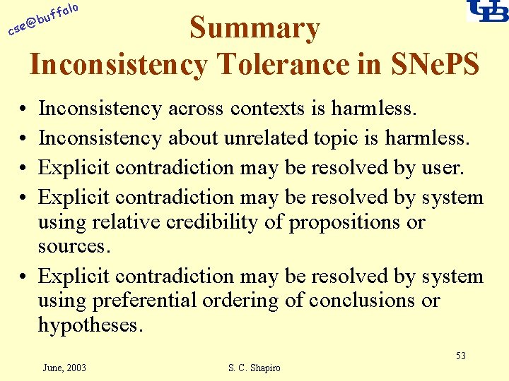 alo f buf Summary Inconsistency Tolerance in SNe. PS @ cse • • Inconsistency