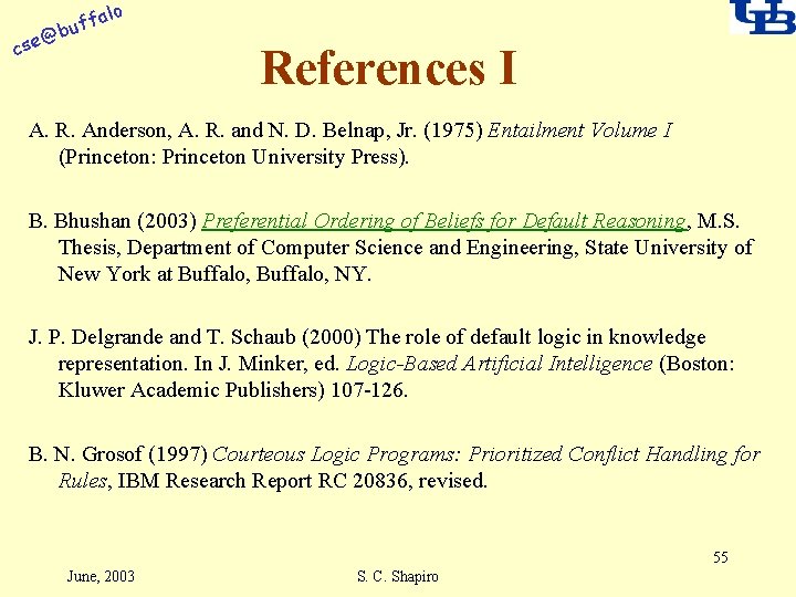 alo f buf @ cse References I A. R. Anderson, A. R. and N.