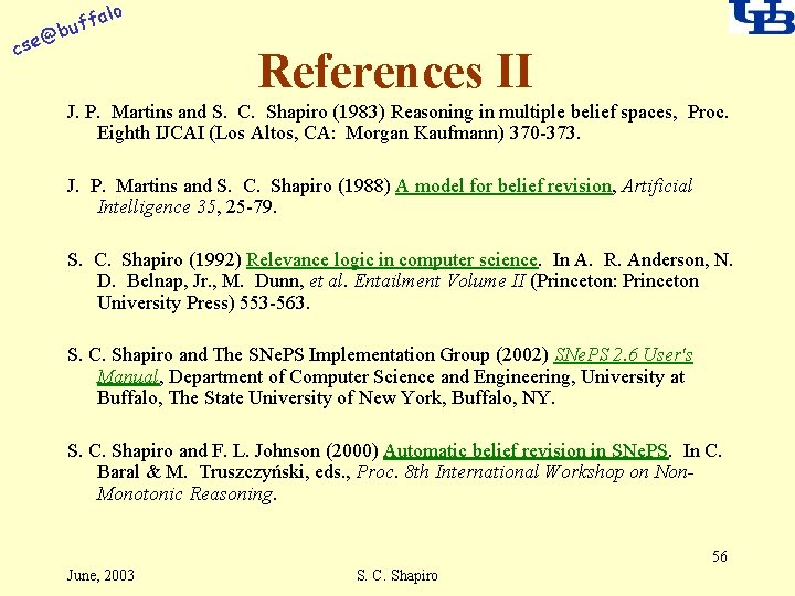 alo @ cse f buf References II J. P. Martins and S. C. Shapiro