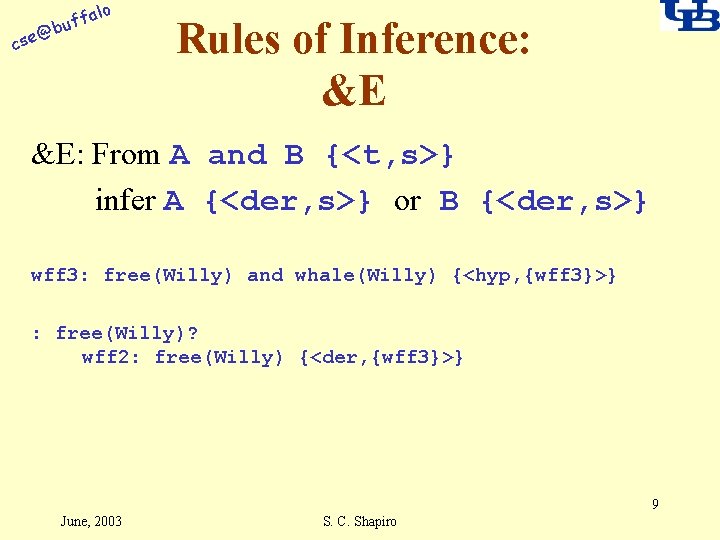 alo f buf @ cse Rules of Inference: &E &E: From A and B