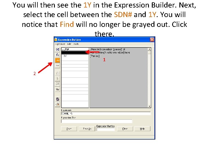 You will then see the 1 Y in the Expression Builder. Next, select the