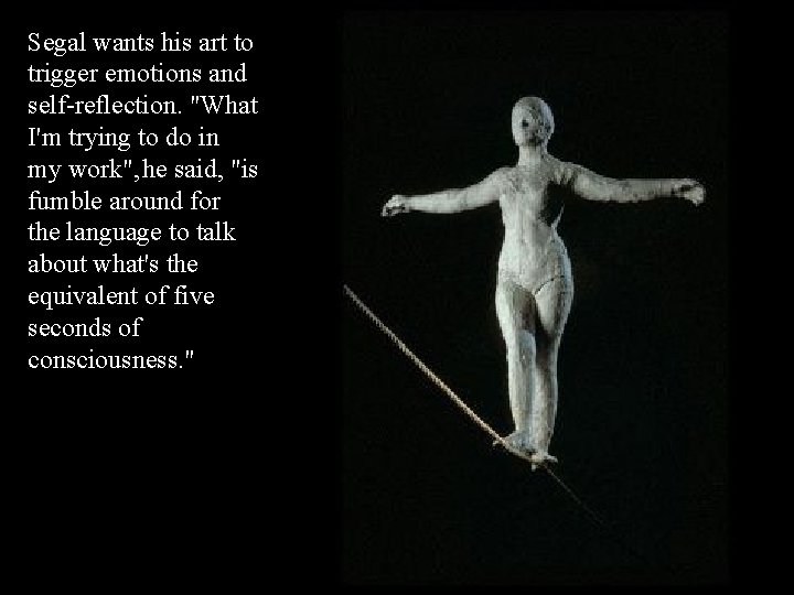 Segal wants his art to trigger emotions and self-reflection. "What I'm trying to do