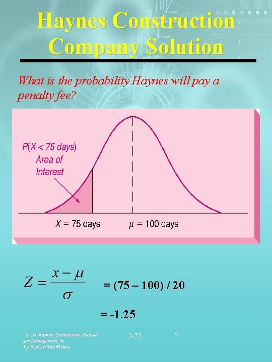 Haynes Construction Company Solution What is the probability Haynes will pay a penalty fee?