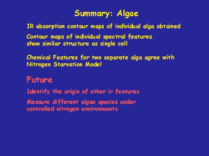 Summary: Algae IR absorption contour maps of individual alga obtained Contour maps of individual