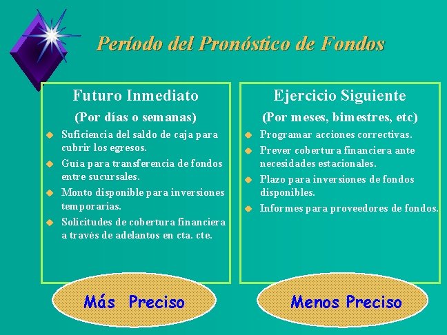 Período del Pronóstico de Fondos u u Futuro Inmediato Ejercicio Siguiente (Por días o