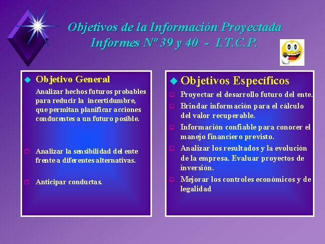 Objetivos de la Información Proyectada Informes Nº 39 y 40 - I. T. C.