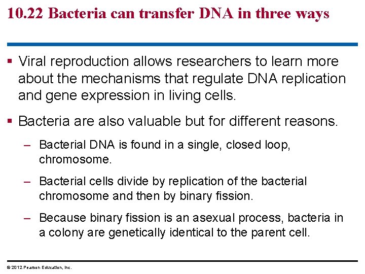 10. 22 Bacteria can transfer DNA in three ways § Viral reproduction allows researchers