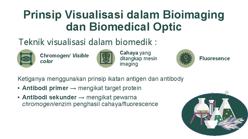 Prinsip Visualisasi dalam Bioimaging dan Biomedical Optic Teknik visualisasi dalam biomedik : Chromogen/ Visible