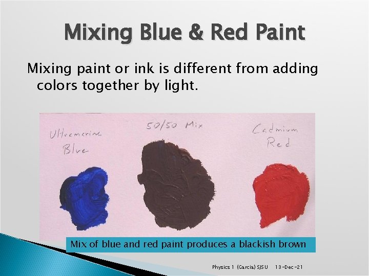 Mixing Blue & Red Paint Mixing paint or ink is different from adding colors