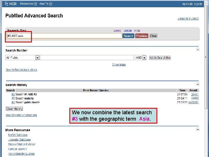 We now combine the latest search #3 with the geographic term Asia. 