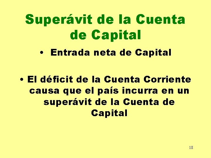 Superávit de la Cuenta de Capital • Entrada neta de Capital • El déficit