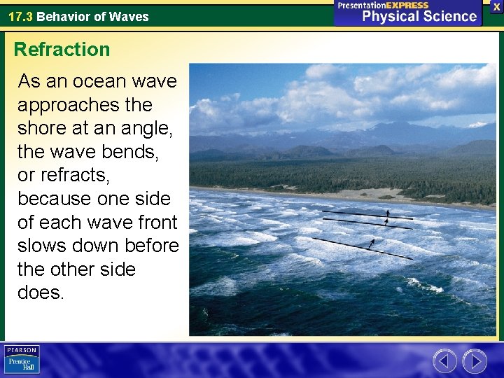 17. 3 Behavior of Waves Refraction As an ocean wave approaches the shore at