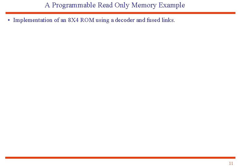 A Programmable Read Only Memory Example • Implementation of an 8 X 4 ROM