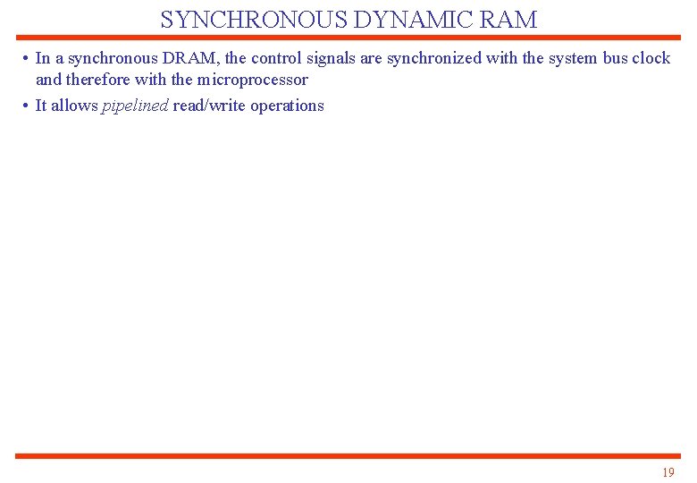 SYNCHRONOUS DYNAMIC RAM • In a synchronous DRAM, the control signals are synchronized with