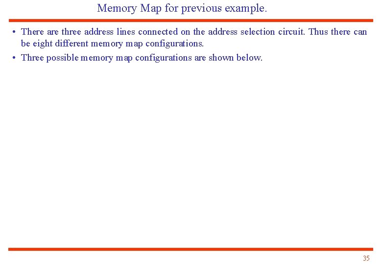 Memory Map for previous example. • There are three address lines connected on the