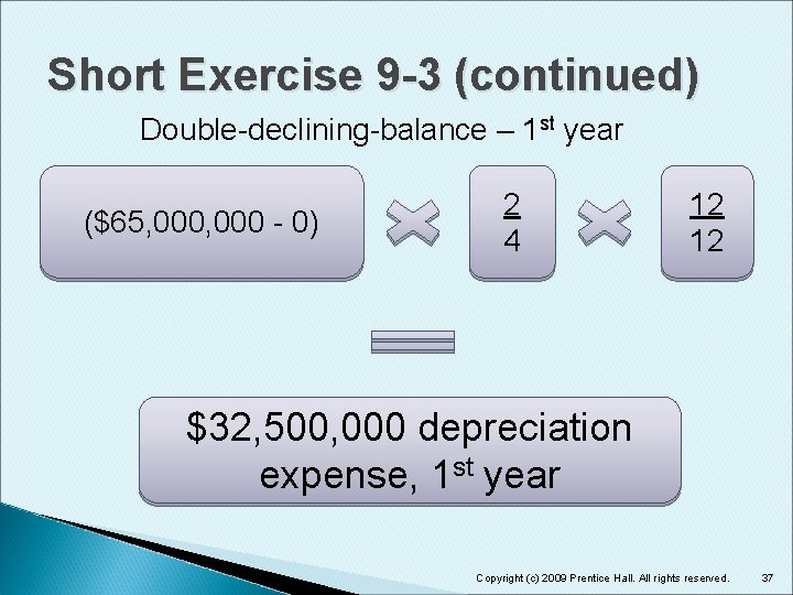 Short Exercise 9 -3 (continued) Double-declining-balance – 1 st year ($65, 000 - 0)