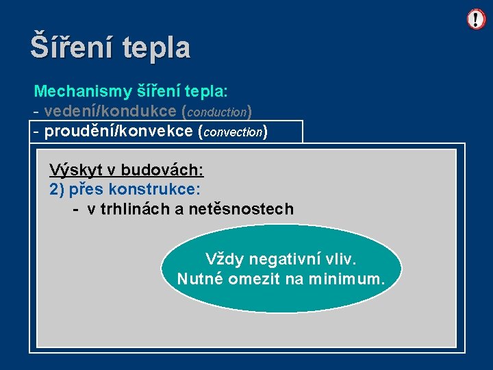 Šíření tepla Mechanismy šíření tepla: - vedení/kondukce (conduction) - proudění/konvekce (convection) - sálání/radiace (radiation)