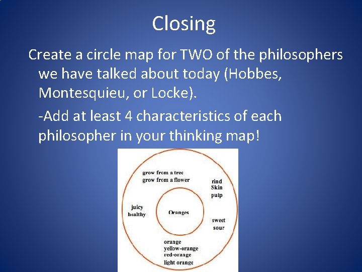 Closing Create a circle map for TWO of the philosophers we have talked about