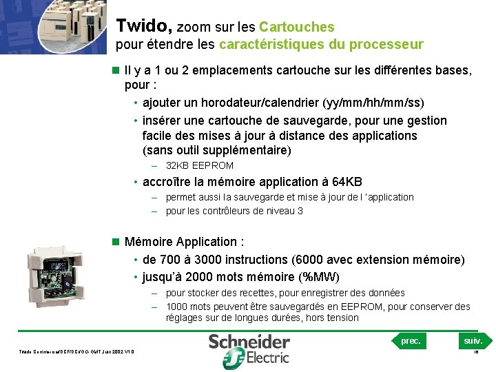 Twido, zoom sur les Cartouches pour étendre les caractéristiques du processeur n Il y