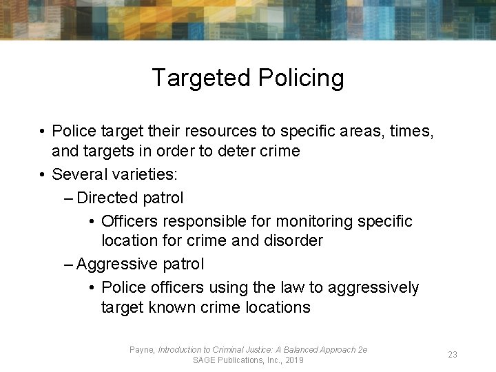 Targeted Policing • Police target their resources to specific areas, times, and targets in