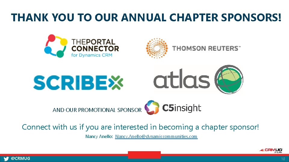 THANK YOU TO OUR ANNUAL CHAPTER SPONSORS! AND OUR PROMOTIONAL SPONSOR Connect with us