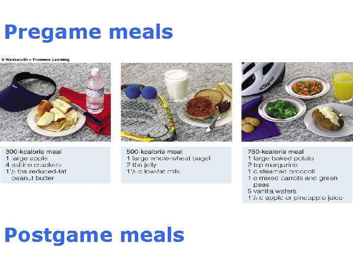 Pregame meals Postgame meals 