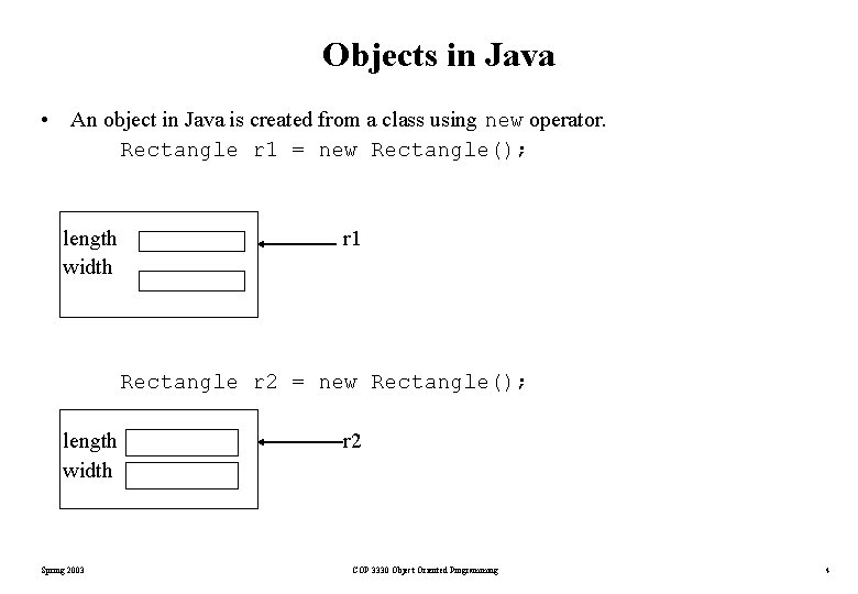 Objects in Java • An object in Java is created from a class using Objects in Java • An object in Java is created from a class using