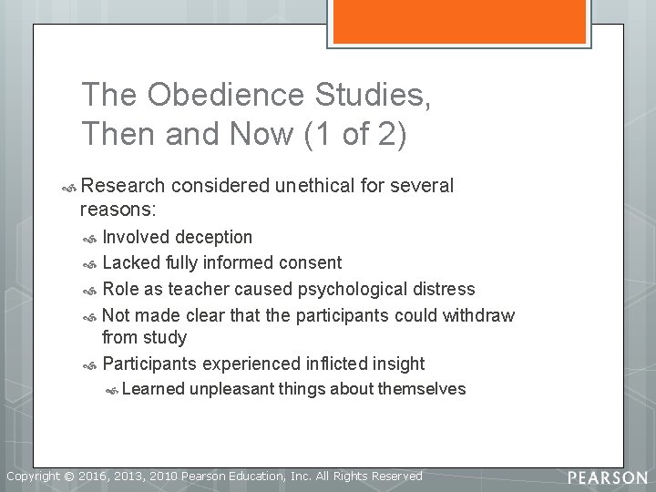 The Obedience Studies, Then and Now (1 of 2) Research considered unethical for several