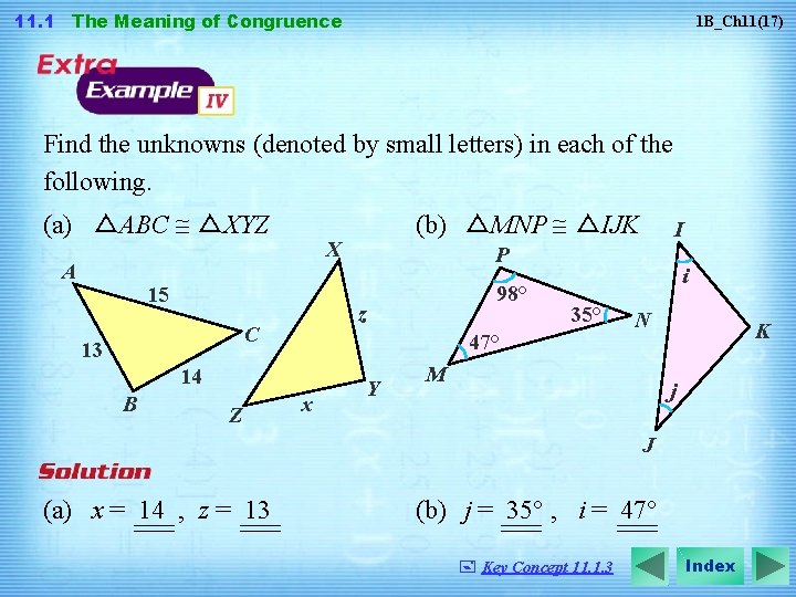 11. 1 The Meaning of Congruence 1 B_Ch 11(17) Find the unknowns (denoted by