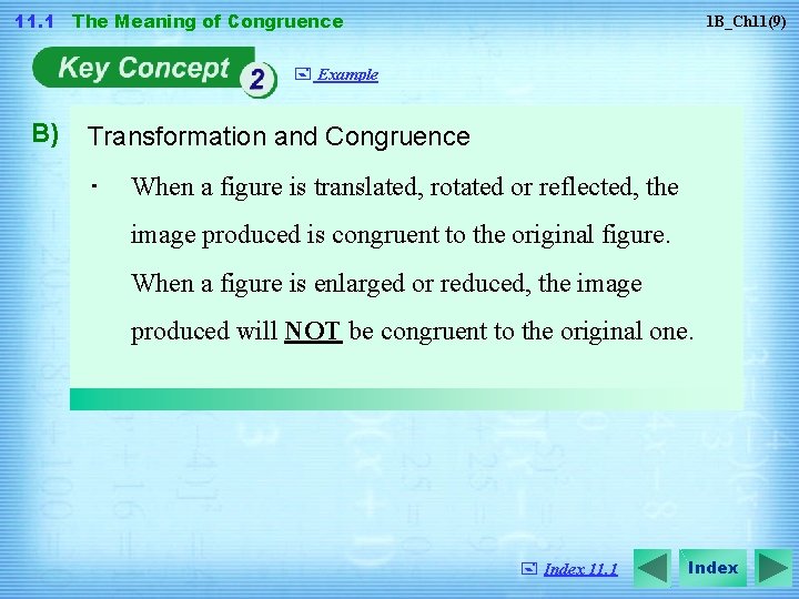 11. 1 The Meaning of Congruence 1 B_Ch 11(9) + Example B) Transformation and