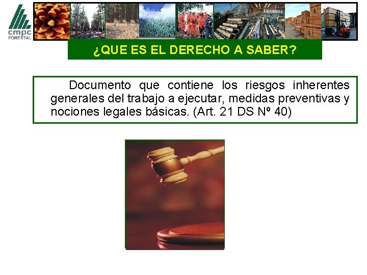 ¿QUE ES EL DERECHO A SABER? Documento que contiene los riesgos inherentes generales del