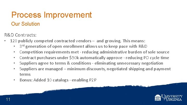 Process Improvement Our Solution R&D Contracts: • 120 publicly competed contracted vendors – and