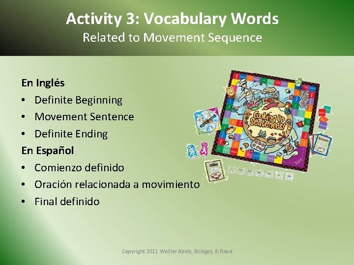 Activity 3: Vocabulary Words Related to Movement Sequence En Inglés • Definite Beginning •