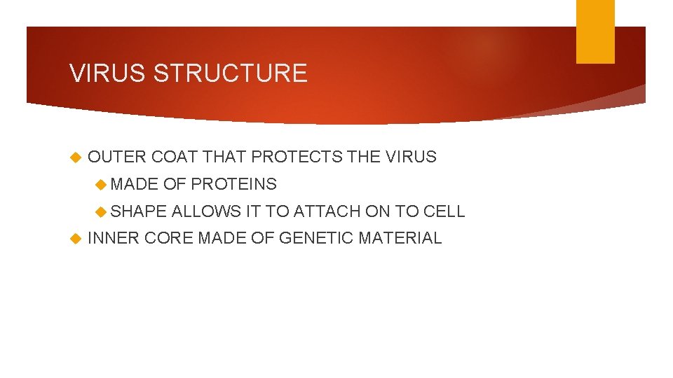 VIRUS STRUCTURE OUTER COAT THAT PROTECTS THE VIRUS MADE OF PROTEINS SHAPE ALLOWS IT
