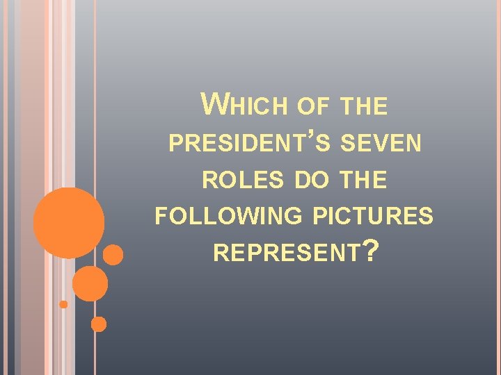 WHICH OF THE PRESIDENT’S SEVEN ROLES DO THE FOLLOWING PICTURES REPRESENT? WHICH OF THE PRESIDENT’S SEVEN ROLES DO THE FOLLOWING PICTURES REPRESENT?