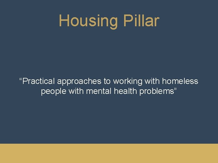 Housing Pillar “Practical approaches to working with homeless people with mental health problems” 
