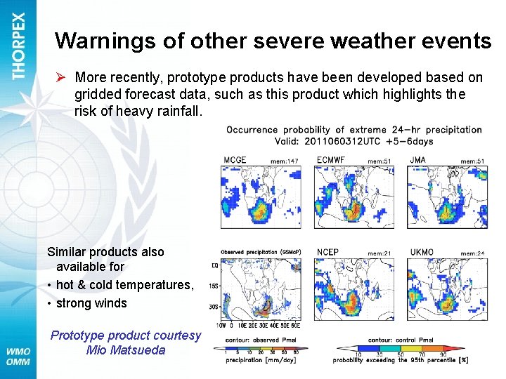 Warnings of other severe weather events Ø More recently, prototype products have been developed